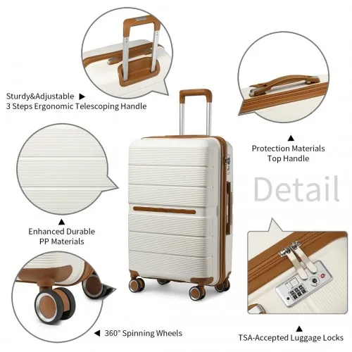 British Traveller 24" Multi-Texture Hard Shell Suitcase with TSA Lock - Cream | Durable Polypropylene Luggage for Business & Leisure