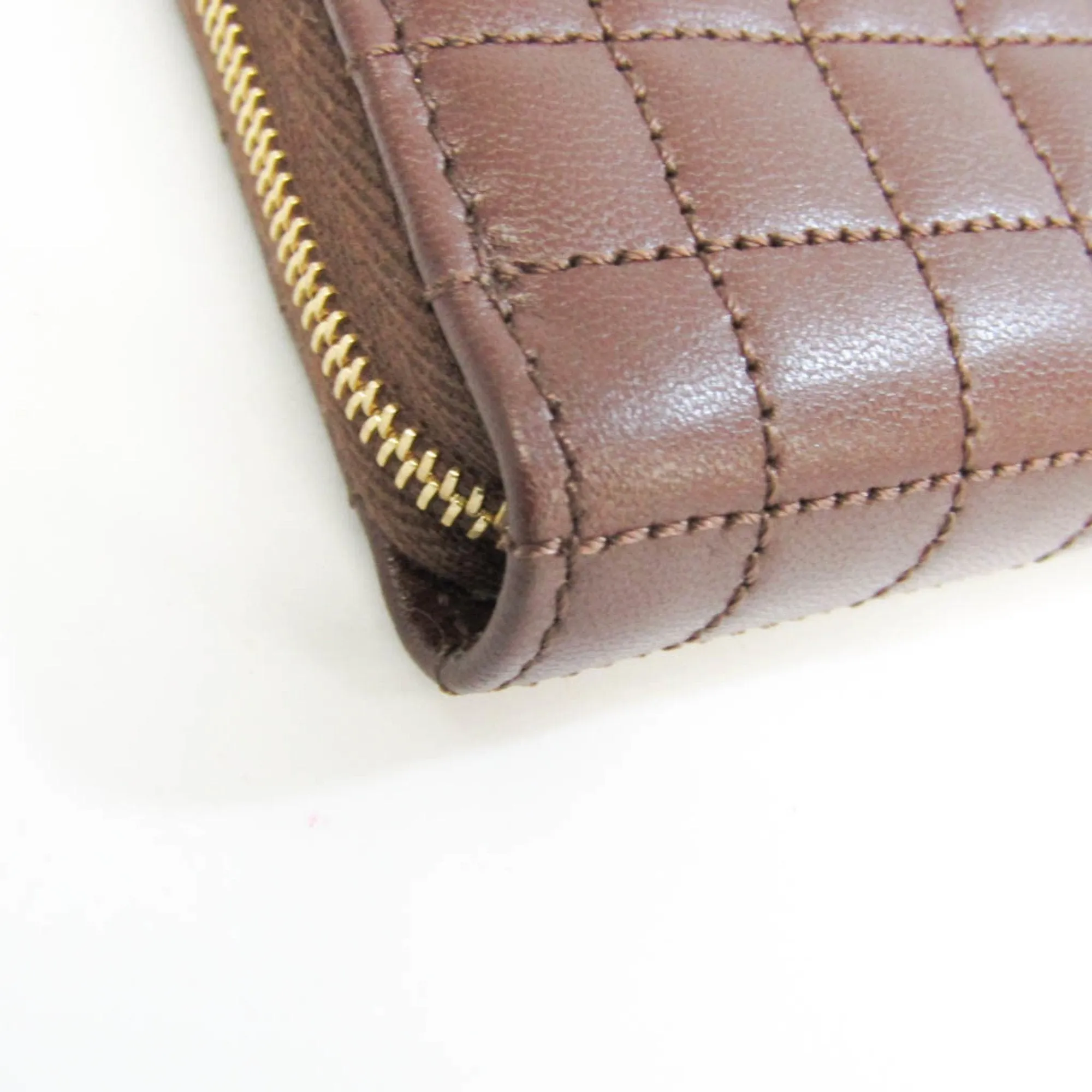 Celine Round Fastener Quilting With C Charm 10B553BFL Women's Leather Long Wallet [bi-fold] Dark Brown