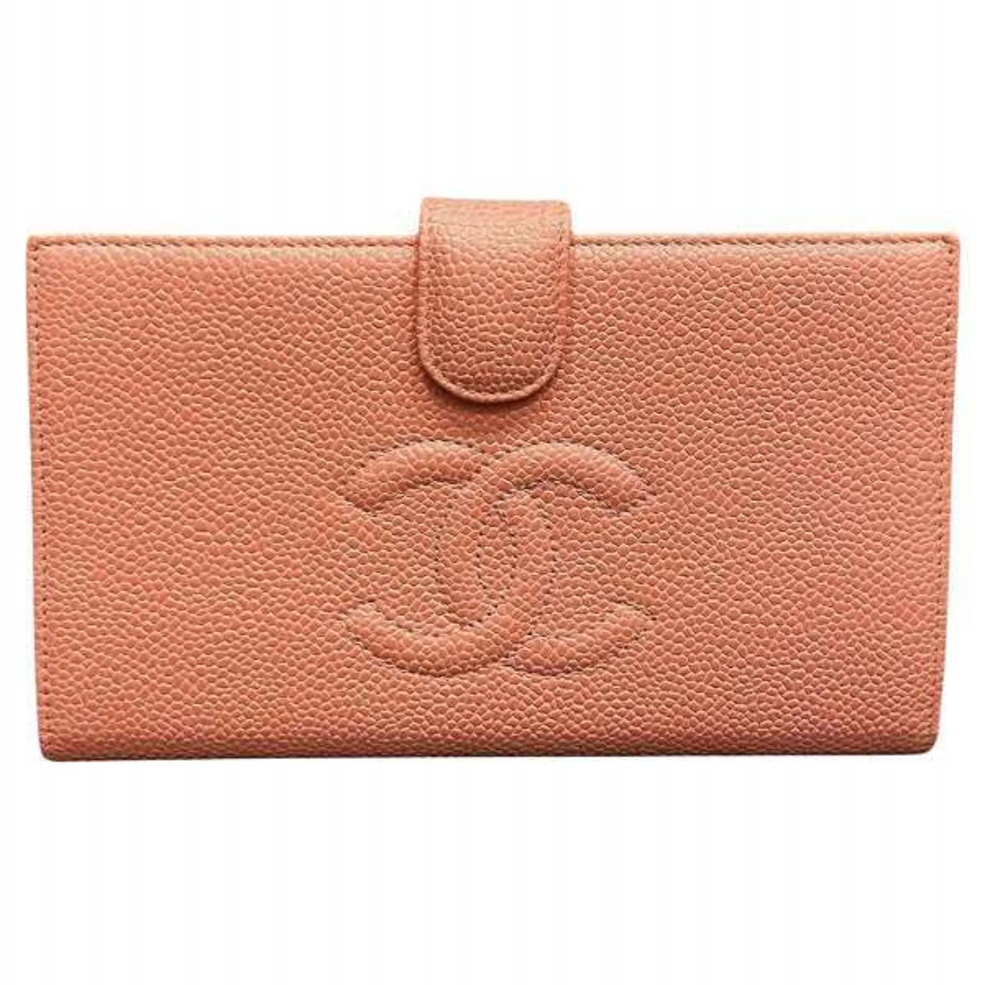 CHANEL A13498 Coco Mark Caviar Skin Long Wallet Bi-fold for Women