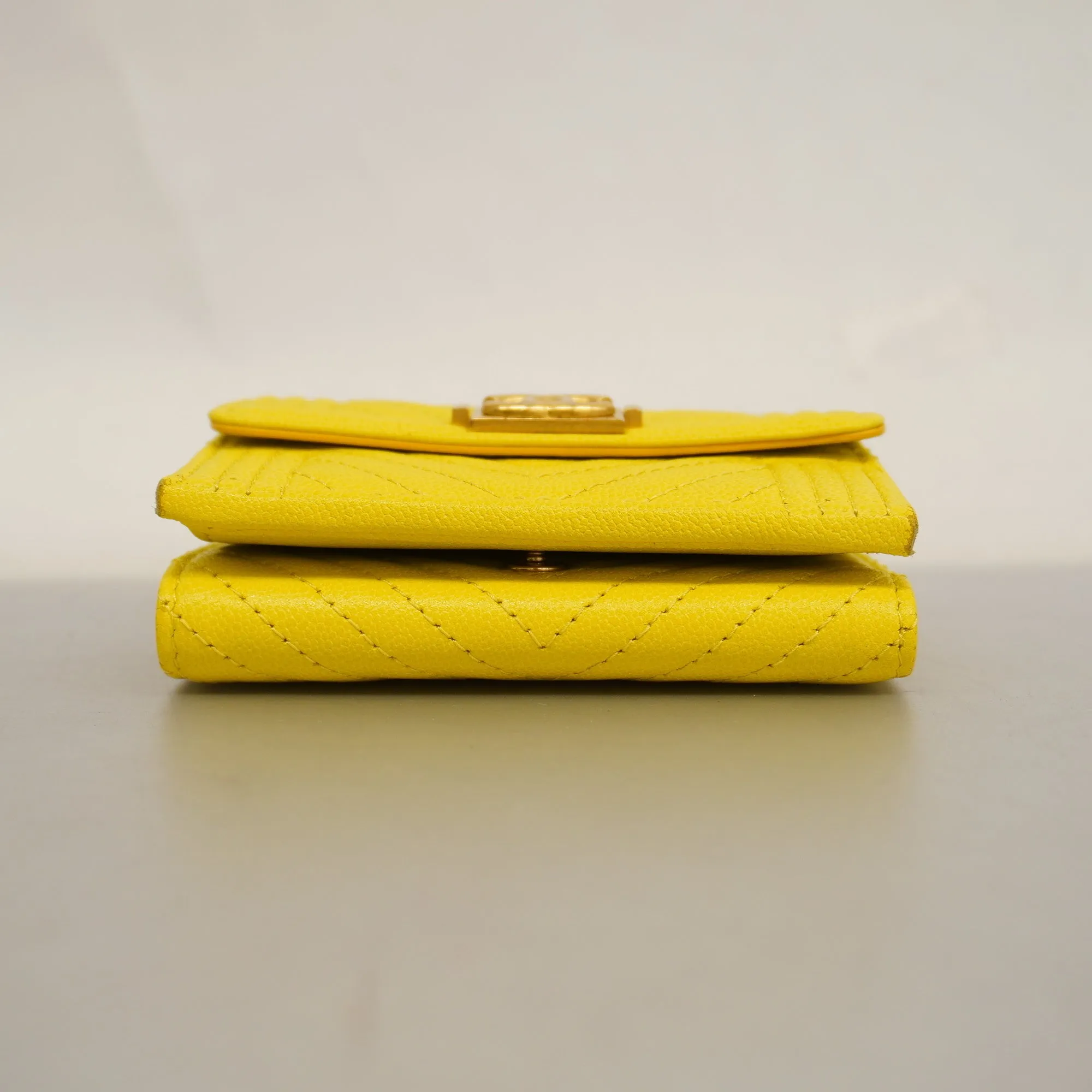 CHANEL   Boy  Tri-fold Wallet Boy  V Stitch Gold Hardware Women's