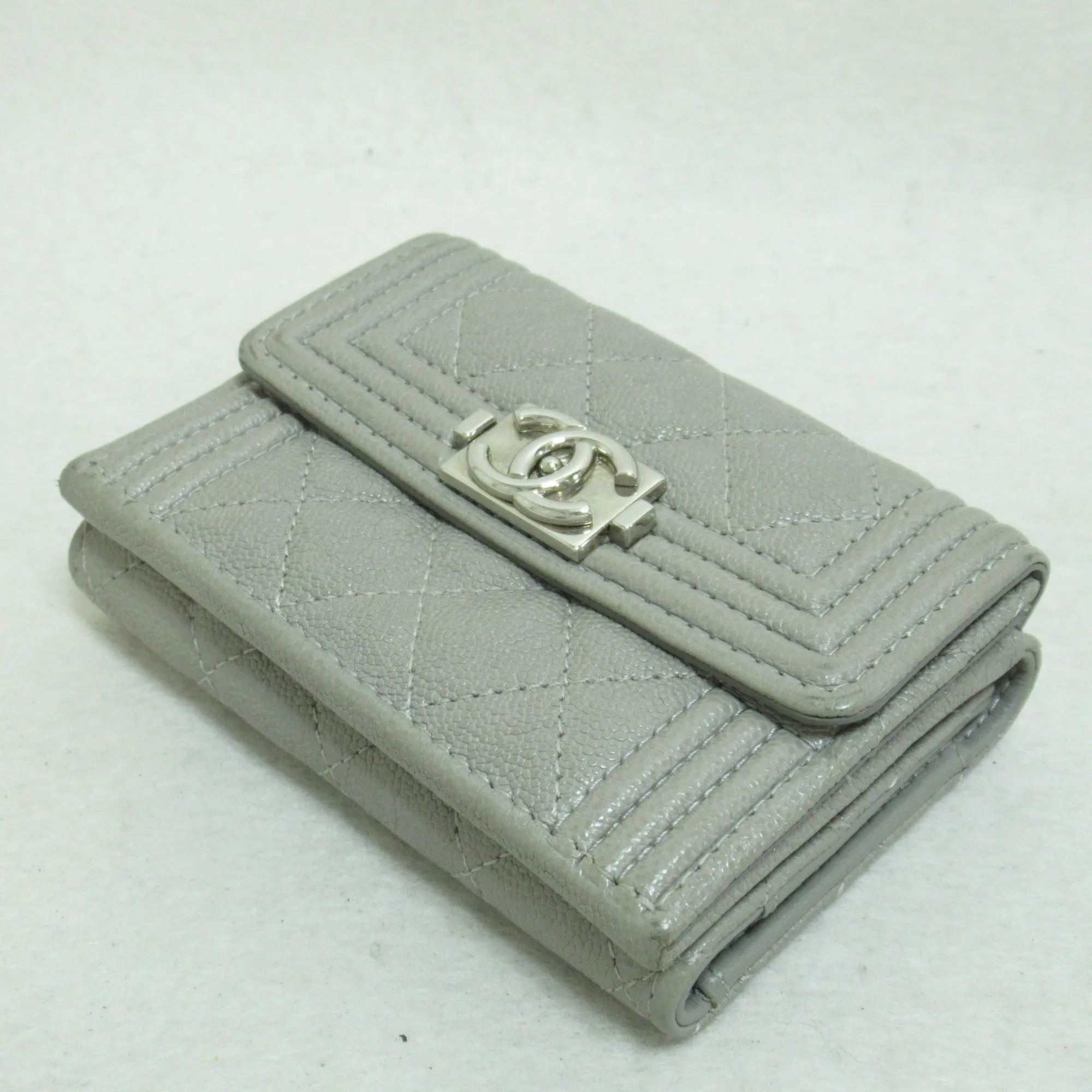 CHANEL BOY  tri-fold wallet Gray Caviar Skin [Grained Calf]