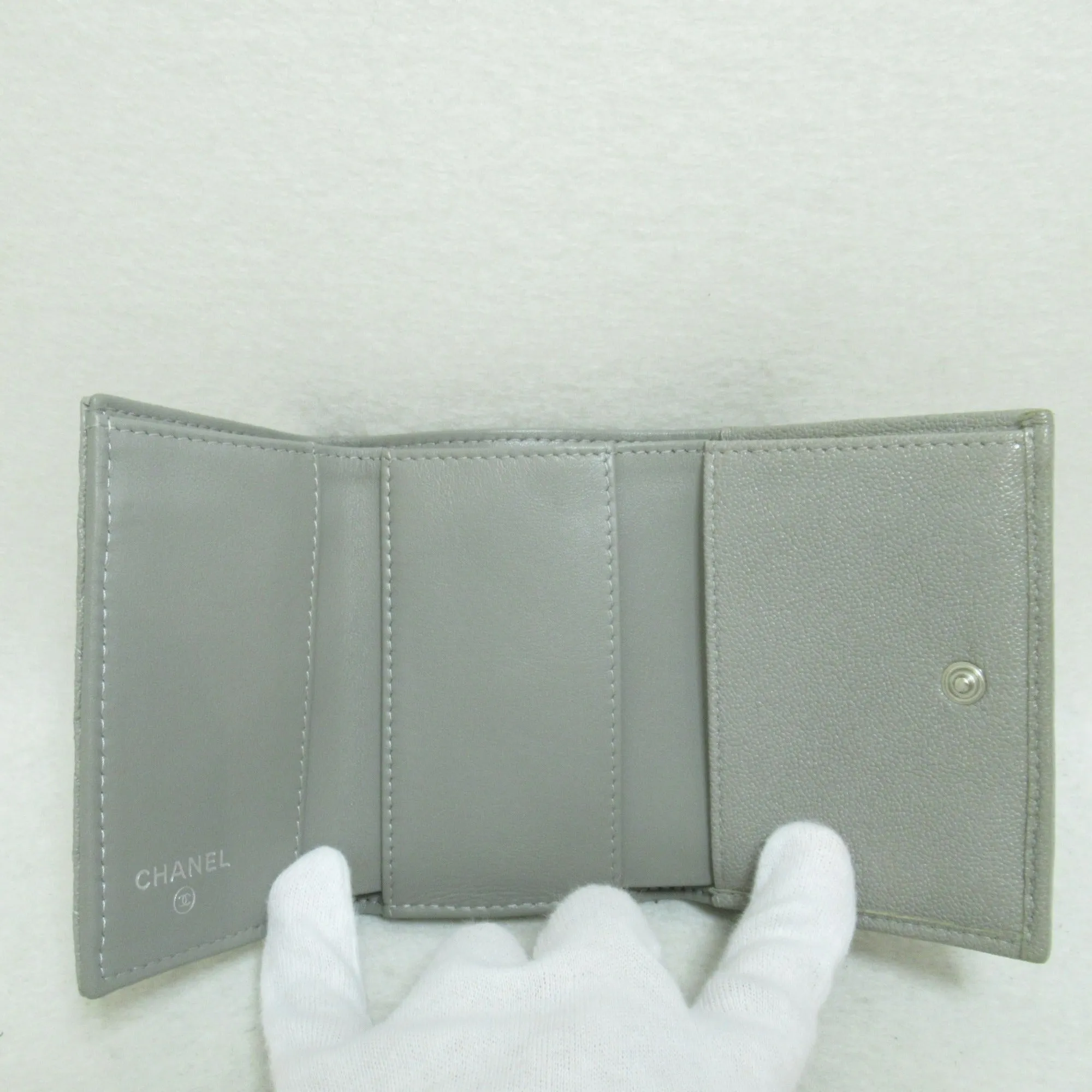 CHANEL BOY  tri-fold wallet Gray Caviar Skin [Grained Calf]
