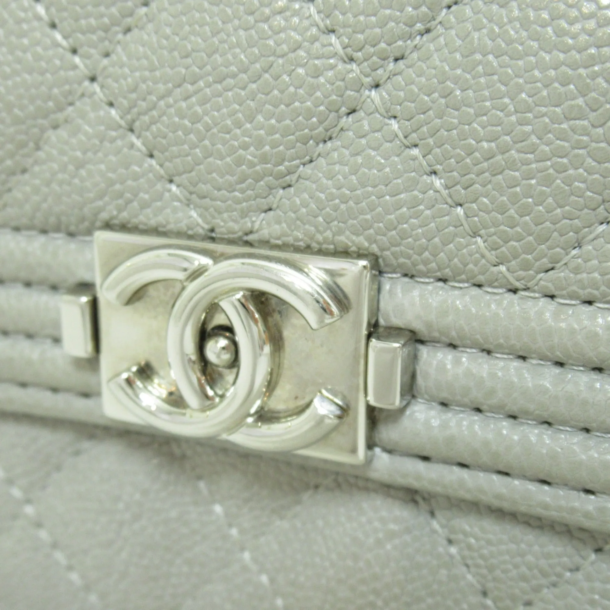 CHANEL BOY  tri-fold wallet Gray Caviar Skin [Grained Calf]