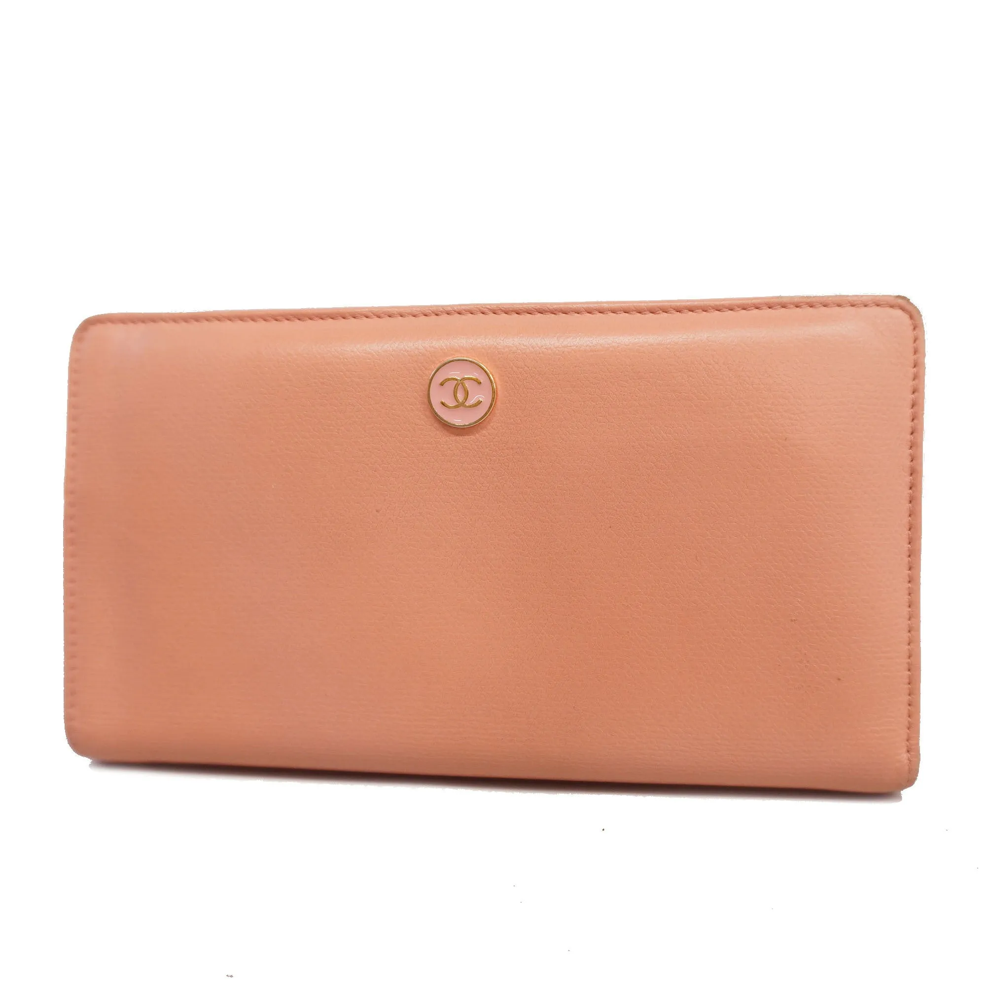 CHANEL   Coco Button Gold Hardware Women's Leather Long Wallet [bi-fold] Pink