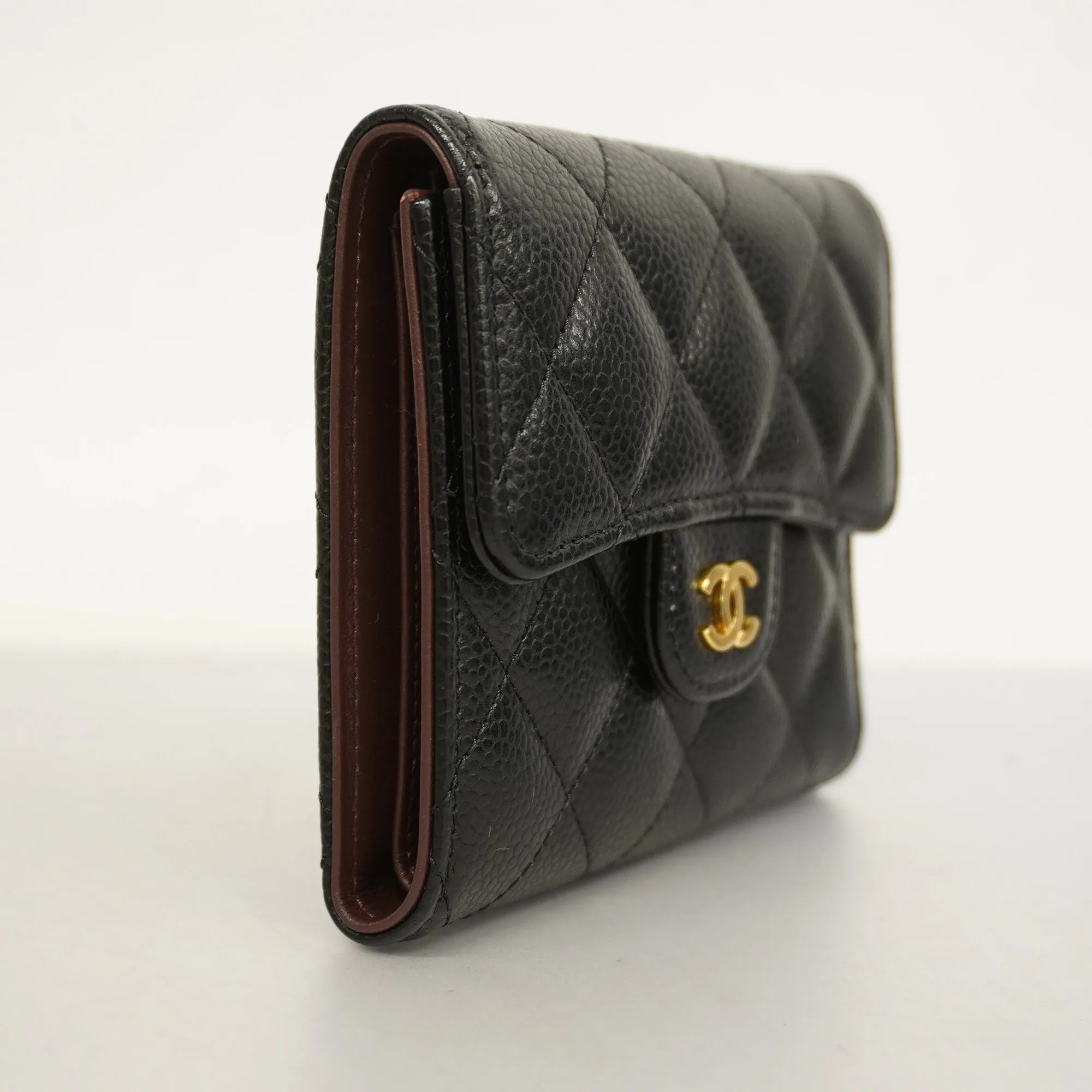 CHANEL   Matelasse Tri-fold Wallet Gold Metal Fittings Women's Caviar Leather