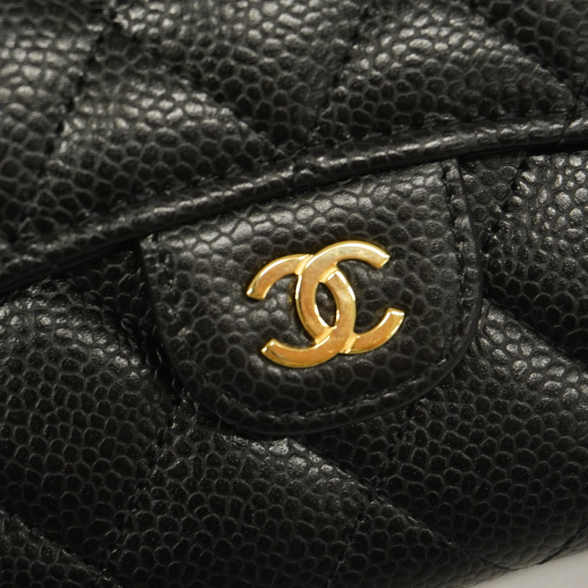 CHANEL   Matelasse Tri-fold Wallet Gold Metal Fittings Women's Caviar Leather