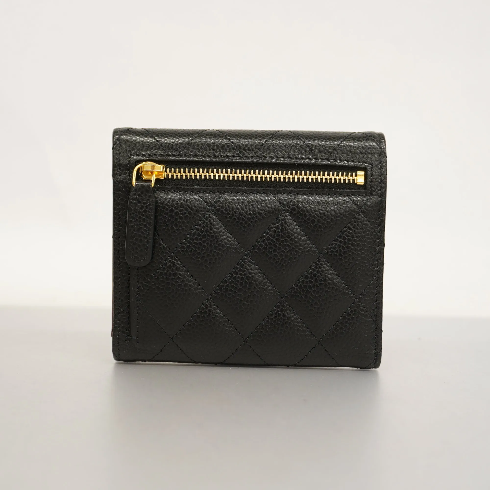 CHANEL   Matelasse Tri-fold Wallet Gold Metal Fittings Women's Caviar Leather