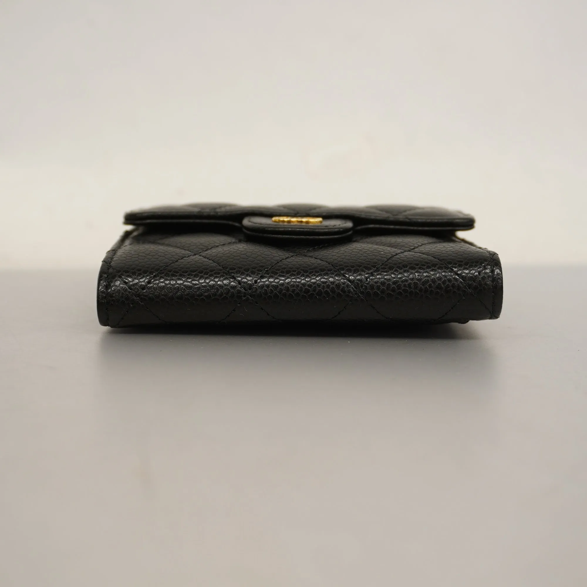 CHANEL   Matelasse Tri-fold Wallet Gold Metal Fittings Women's Caviar Leather