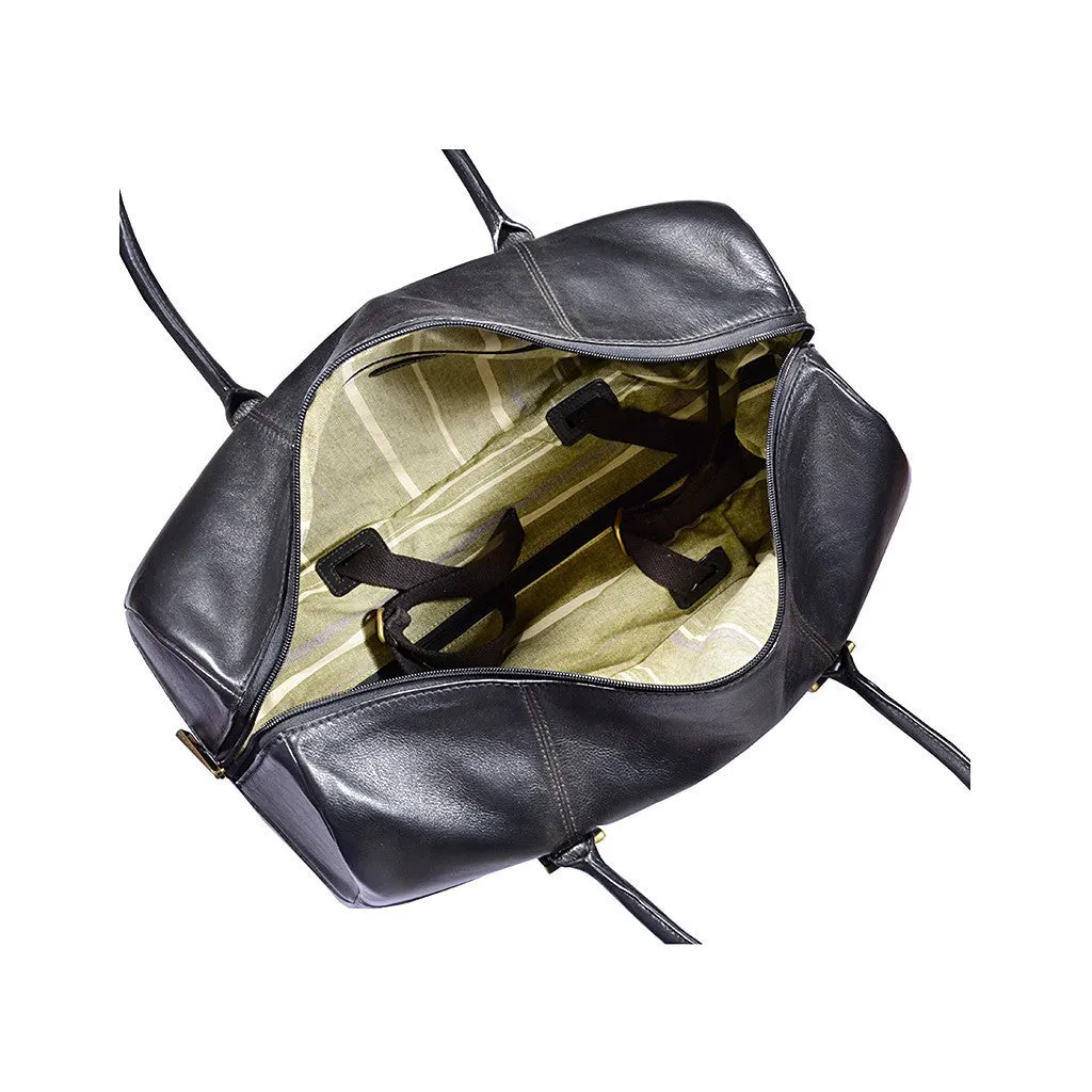 Charles Leather Wheeled Travel Weekend Luggage Bag in Black