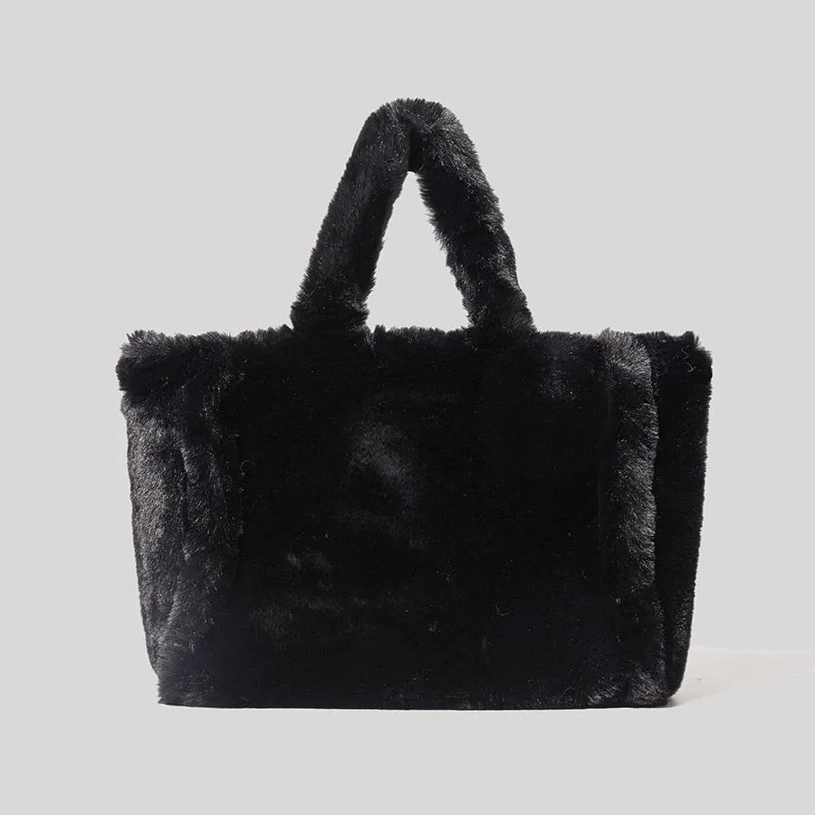 Christmas Gift Fashion Overlarge Tote Bag Luxury Faux Fur Women Handbags Designer Lady Hand Bags Fluffy Soft Plush Shopper Bag Warm Winter 2021