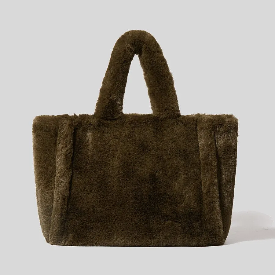 Christmas Gift Fashion Overlarge Tote Bag Luxury Faux Fur Women Handbags Designer Lady Hand Bags Fluffy Soft Plush Shopper Bag Warm Winter 2021