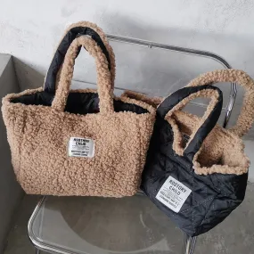 Christmas Gift Warm Double Sided Tote Women Shoulder Bag Designer Lambswool Handbag Large Capacity Shopper Bags for Women 2021 Winter Purse New