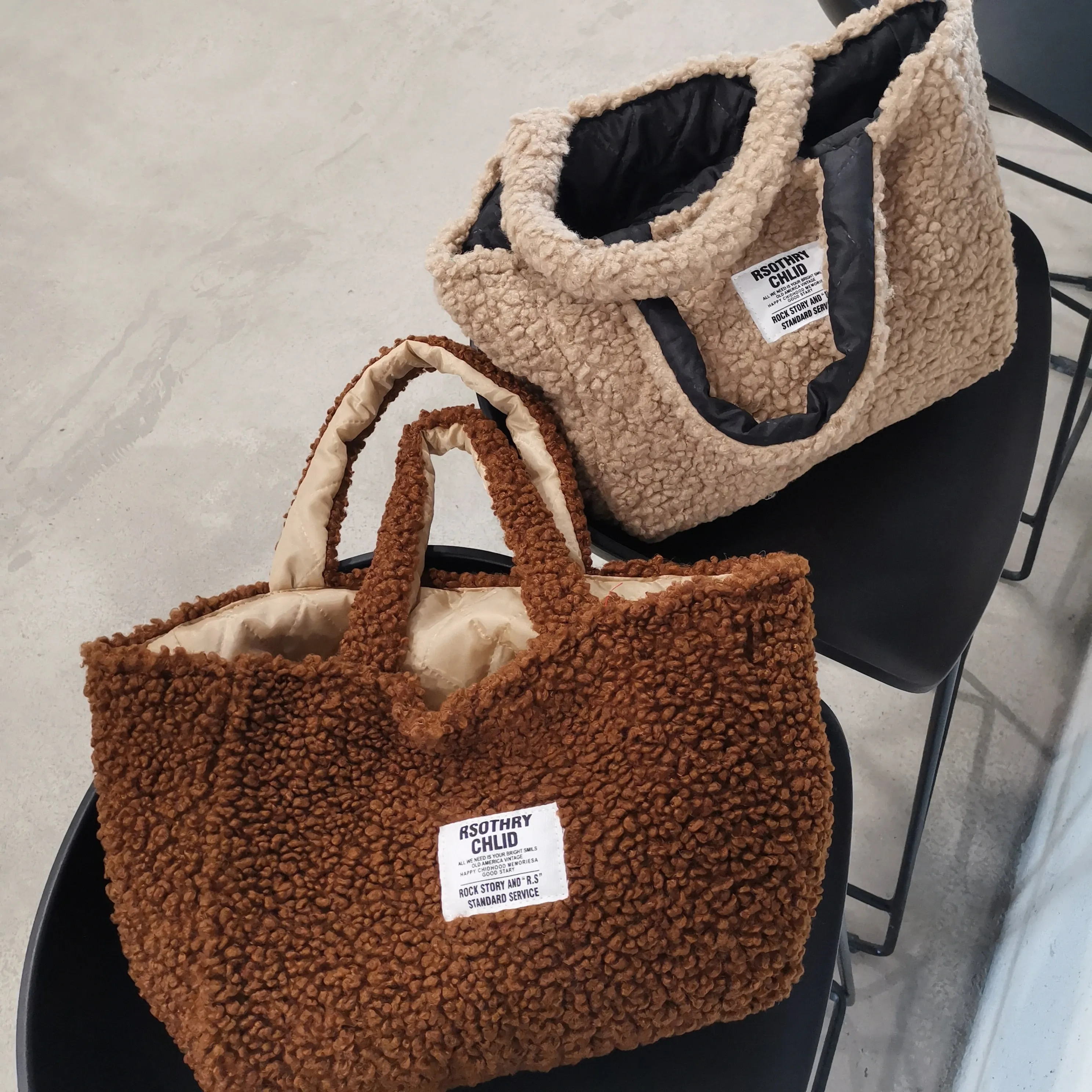 Christmas Gift Warm Double Sided Tote Women Shoulder Bag Designer Lambswool Handbag Large Capacity Shopper Bags for Women 2021 Winter Purse New