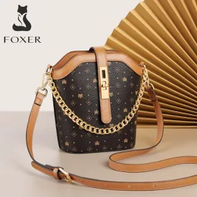 FOXER Brand Monogram Vintage Women Mini Totes PVC Leather Shoulder Bag Ladies Casual Handle Bag Female Designer Cross-body Bag