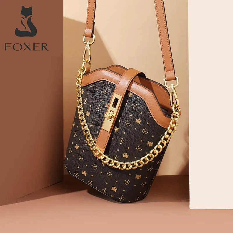 FOXER Brand Monogram Vintage Women Mini Totes PVC Leather Shoulder Bag Ladies Casual Handle Bag Female Designer Cross-body Bag
