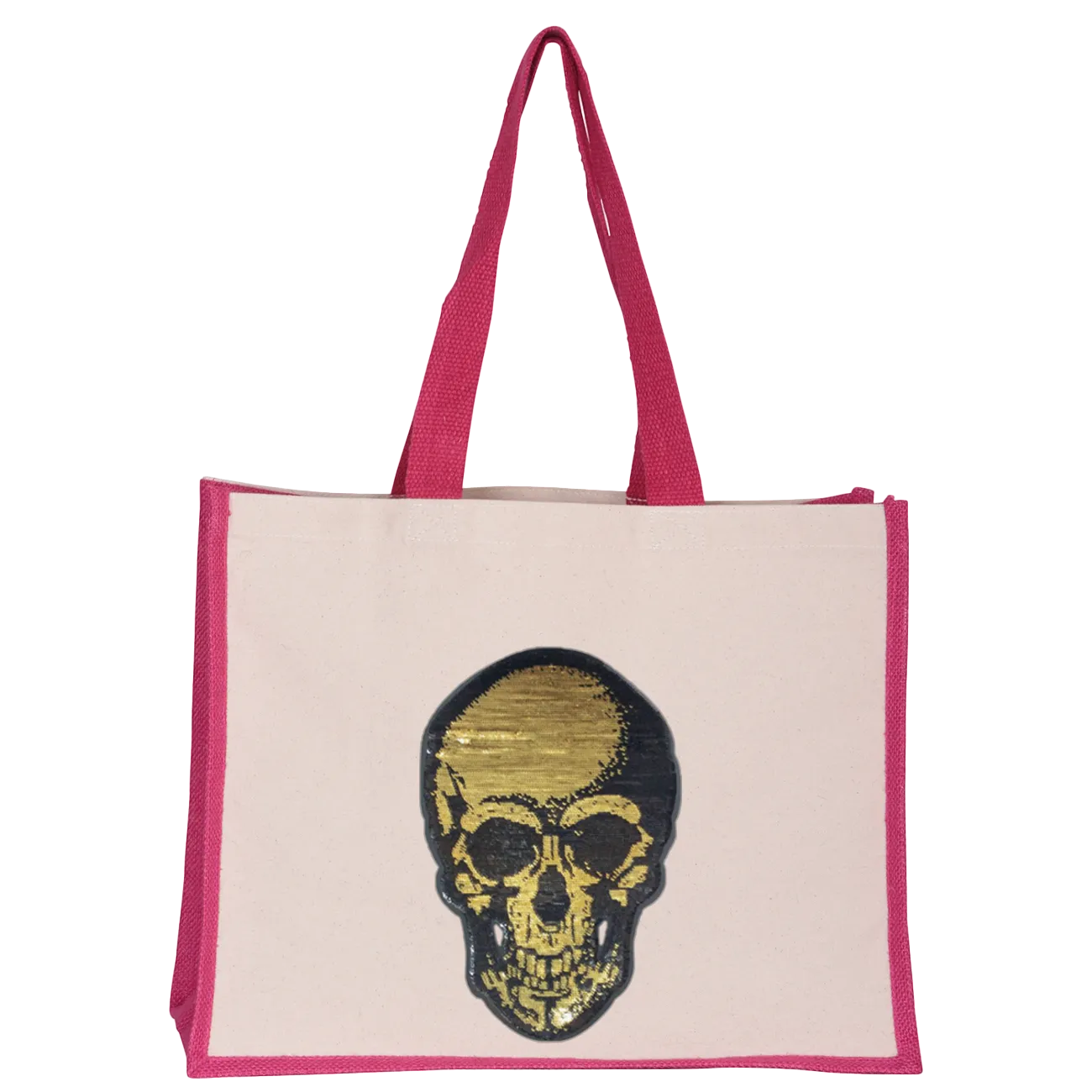 Gold Sequin Skull Midi Tote Bag