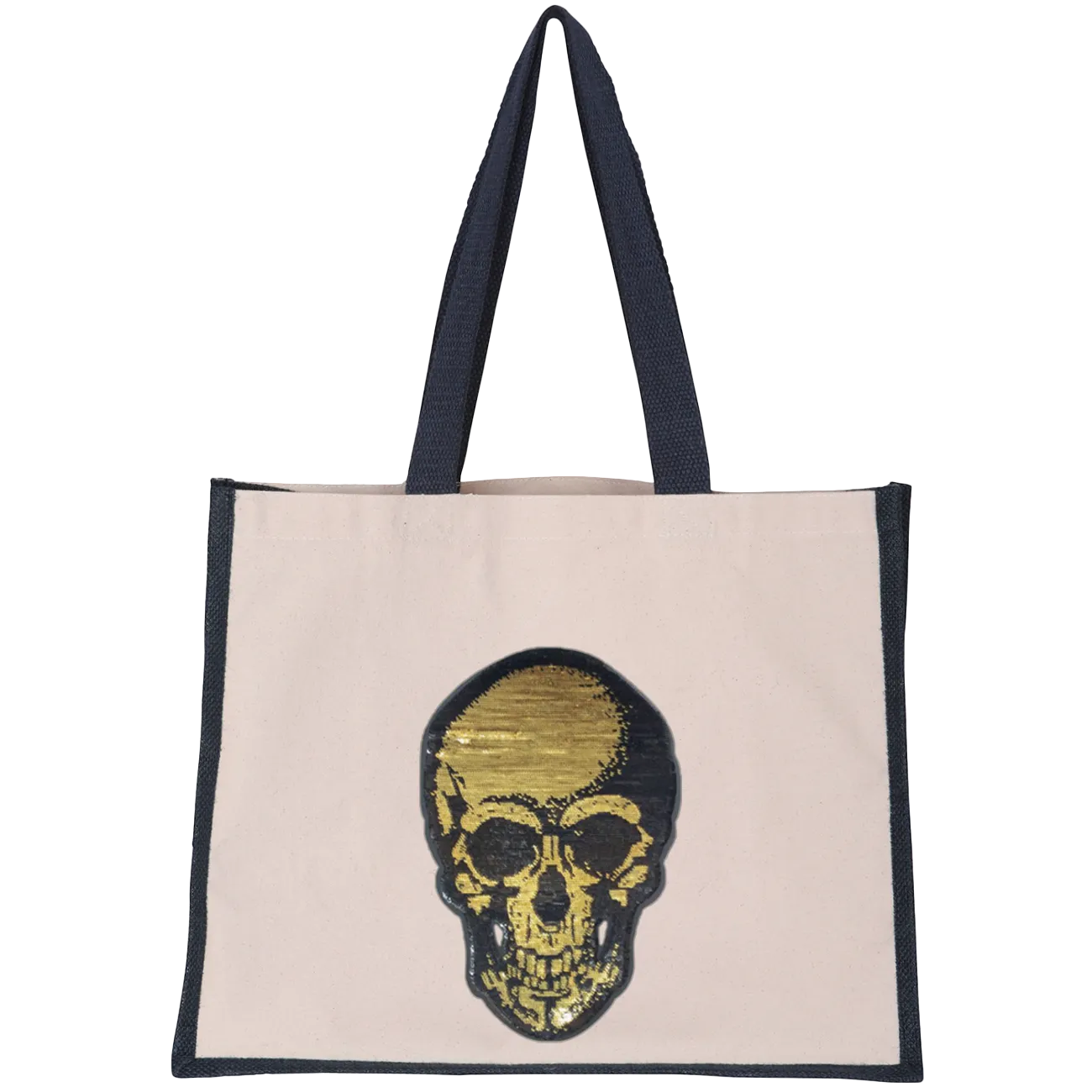 Gold Sequin Skull Midi Tote Bag