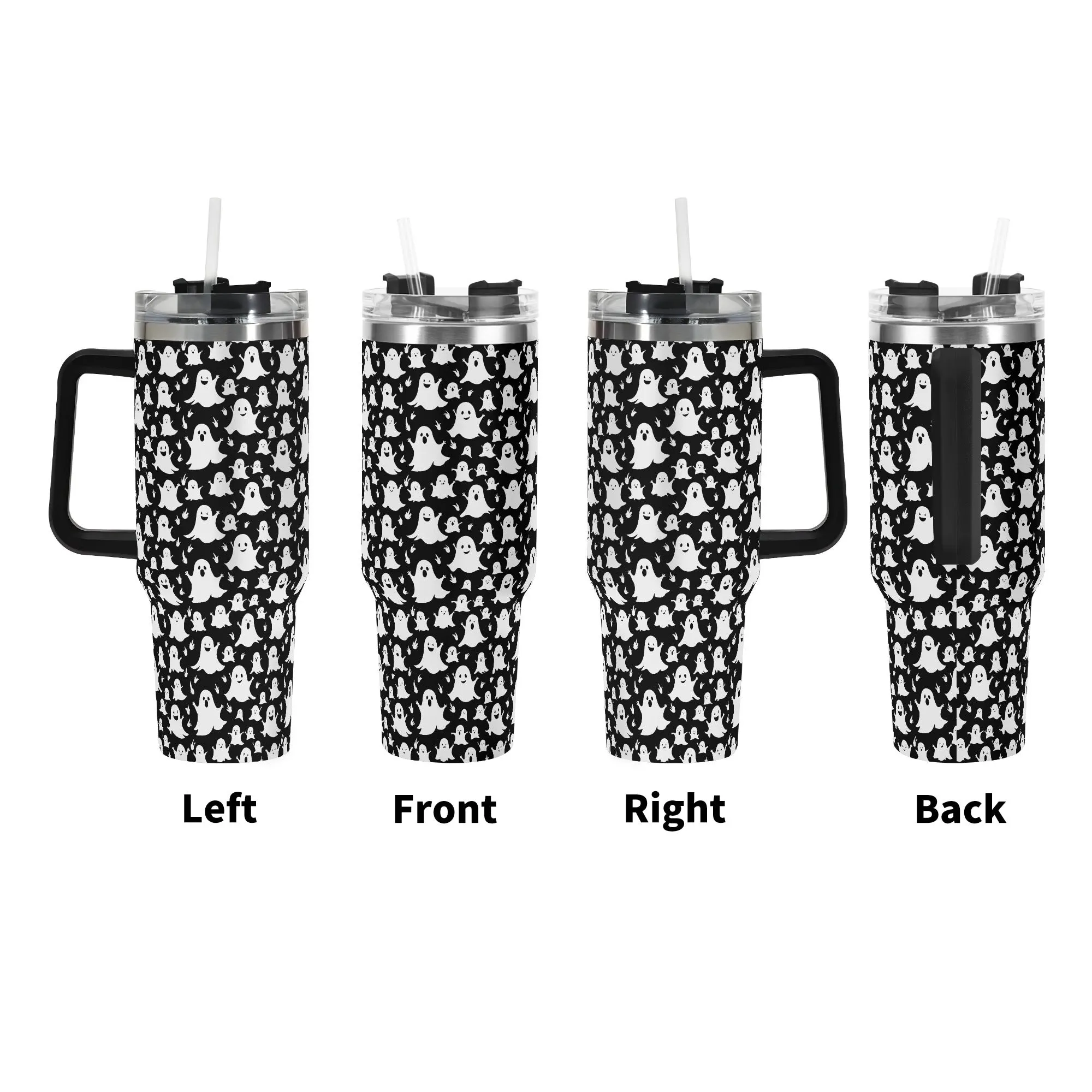 Spooky Ghost 40oz Stainless Steel Tumbler Gift With Black Handle and Straw
