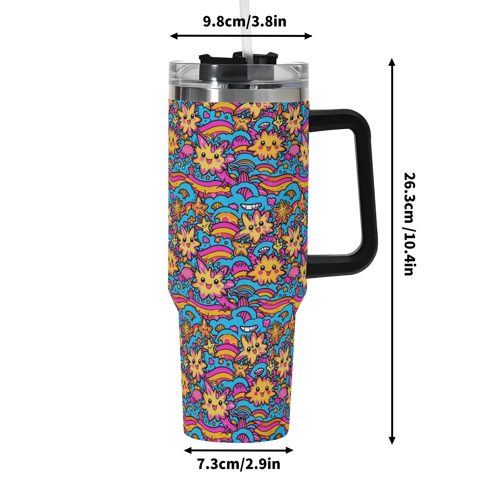 Squishy Stars 40oz Stainless Steel Tumbler Gift With Black Handle and Straw