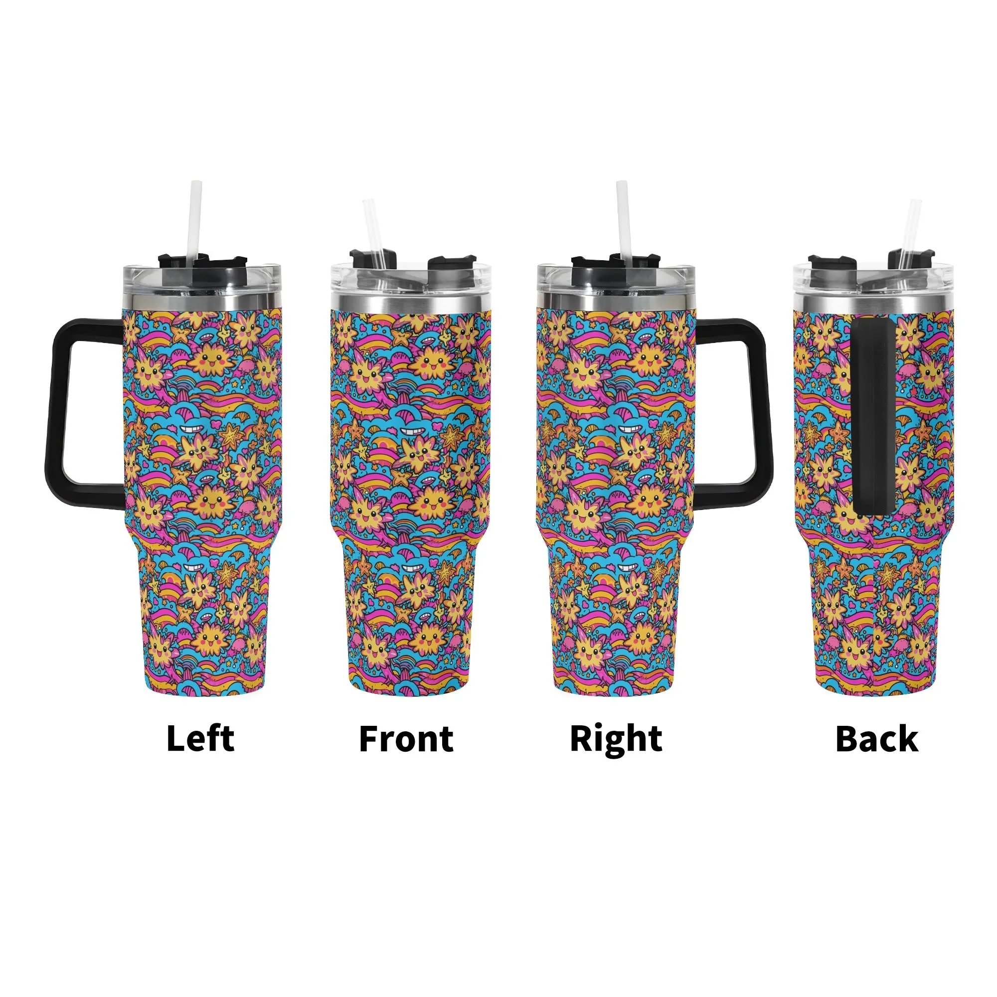 Squishy Stars 40oz Stainless Steel Tumbler Gift With Black Handle and Straw