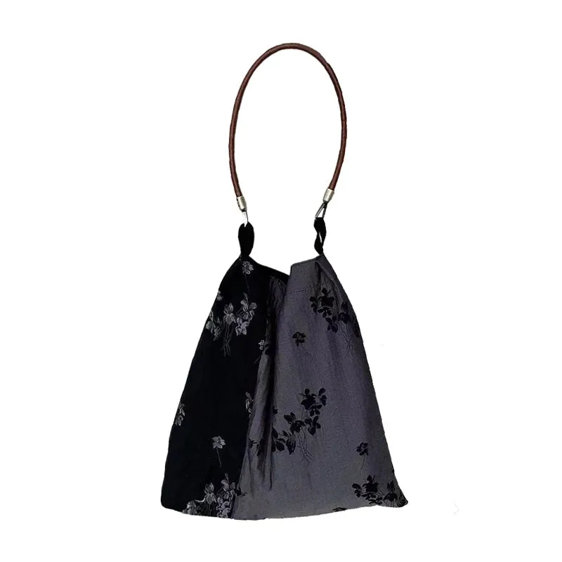 UAKISS  -   Women Shoulder Bags Fashion Beach Handbags Large Silk Cloth Bag Retro Ink Texture Jacquard Totes