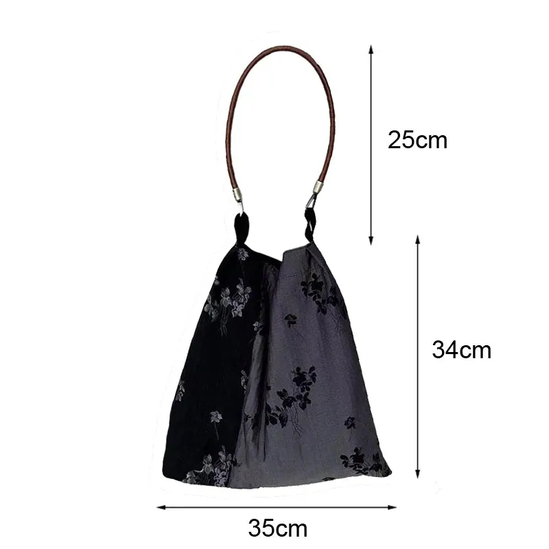 UAKISS  -   Women Shoulder Bags Fashion Beach Handbags Large Silk Cloth Bag Retro Ink Texture Jacquard Totes