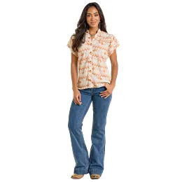 Women's Rock & Roll Flutter Sleeve Button Top LW51T06357