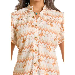 Women's Rock & Roll Flutter Sleeve Button Top LW51T06357