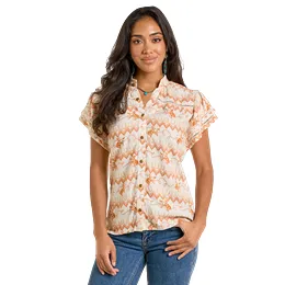 Women's Rock & Roll Flutter Sleeve Button Top LW51T06357