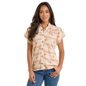 Women's Rock & Roll Flutter Sleeve Button Top LW51T06357
